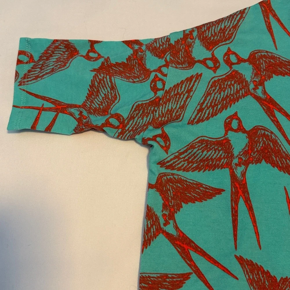 LuLaRoe Irma Teal and Red Patterned Top